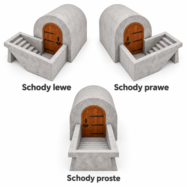 Piwniczka betonowa z półokrągłym sklepieniem i schodami